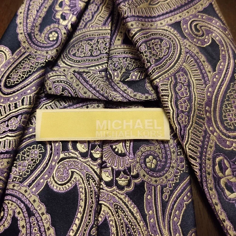 Michael Kors Paisley Blue Purple Silver Neck Tie